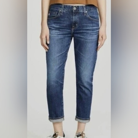 NWT AG Adriano Goldschmied Medium Blue ex-Boyfriend Slouchy Slim Jeans Size 27 - Picture 1 of 12